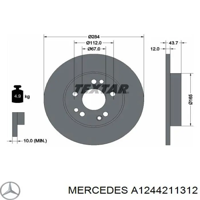 A1244211312 Mercedes freno de disco delantero