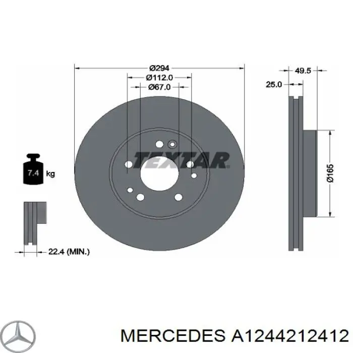 A1244212412 Mercedes freno de disco delantero