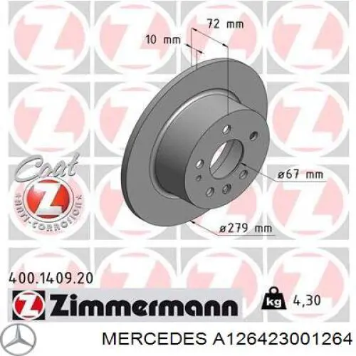 A126423001264 Mercedes disco de freno trasero