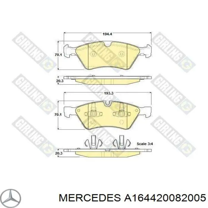 A164420082005 Mercedes pastillas de freno delanteras