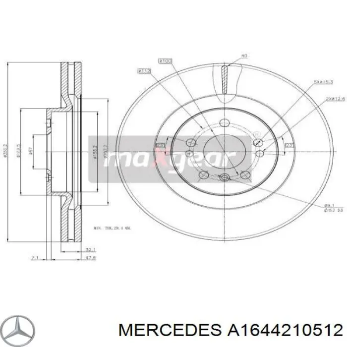 A1644210512 Mercedes freno de disco delantero