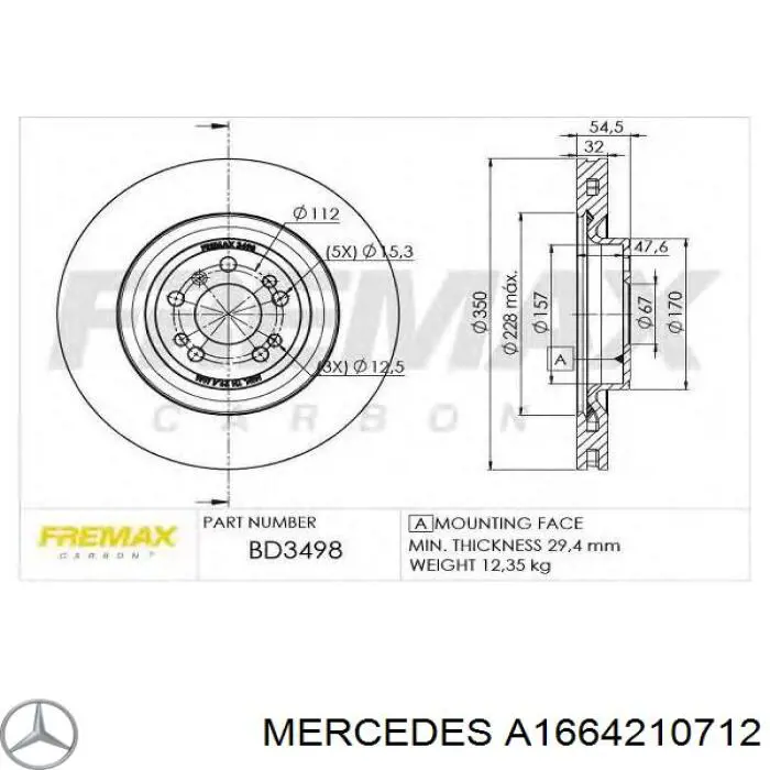 A1664210712 Mercedes freno de disco delantero