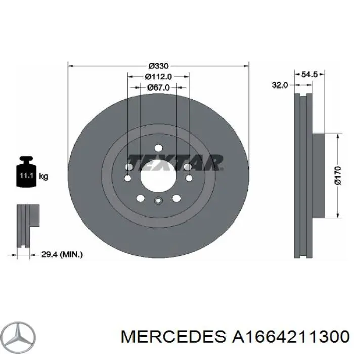 A1664211300 Mercedes freno de disco delantero