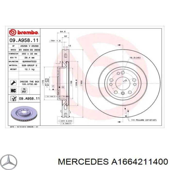 A1664211400 Mercedes freno de disco delantero