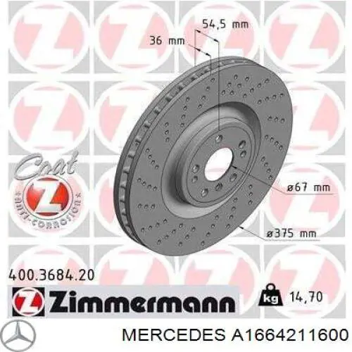 A1664211600 Mercedes freno de disco delantero