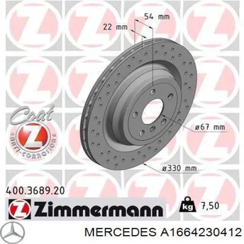 A1664230412 Mercedes disco de freno trasero