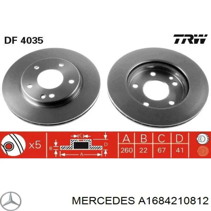 A1684210812 Mercedes freno de disco delantero