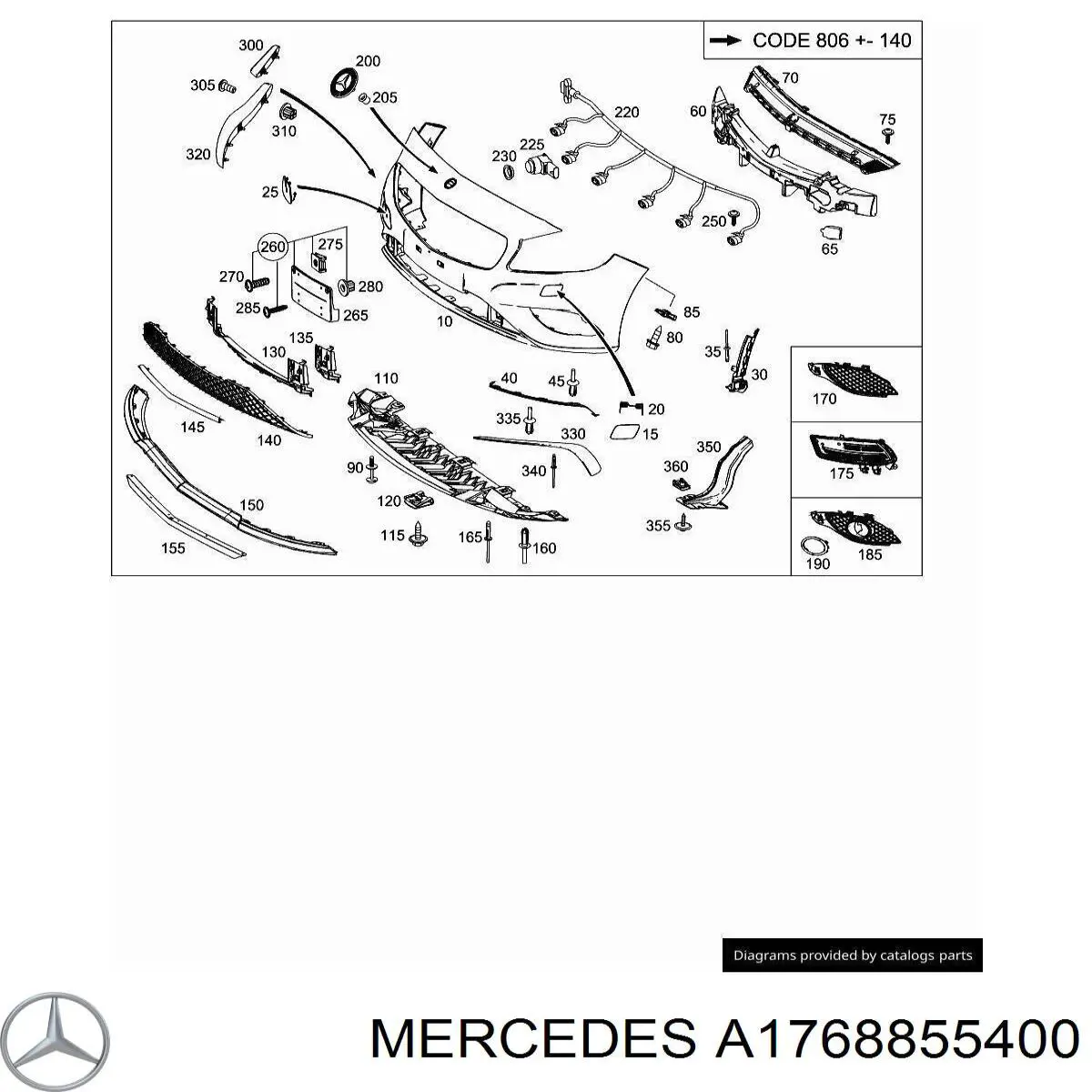  Rejilla de antinieblas delantera derecha para Mercedes A W176