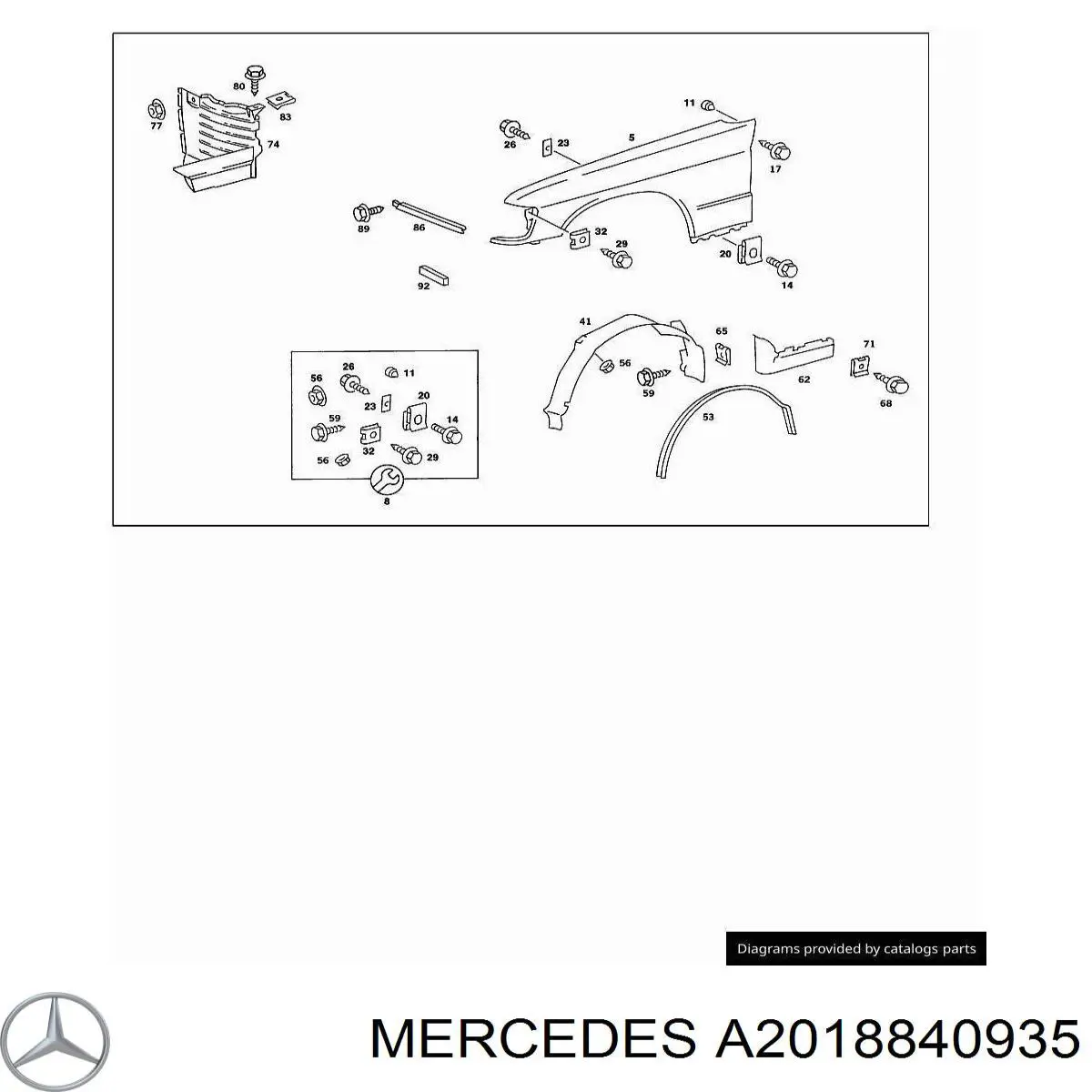  Guardabarros interior, aleta delantera, izquierdo para Mercedes C W201