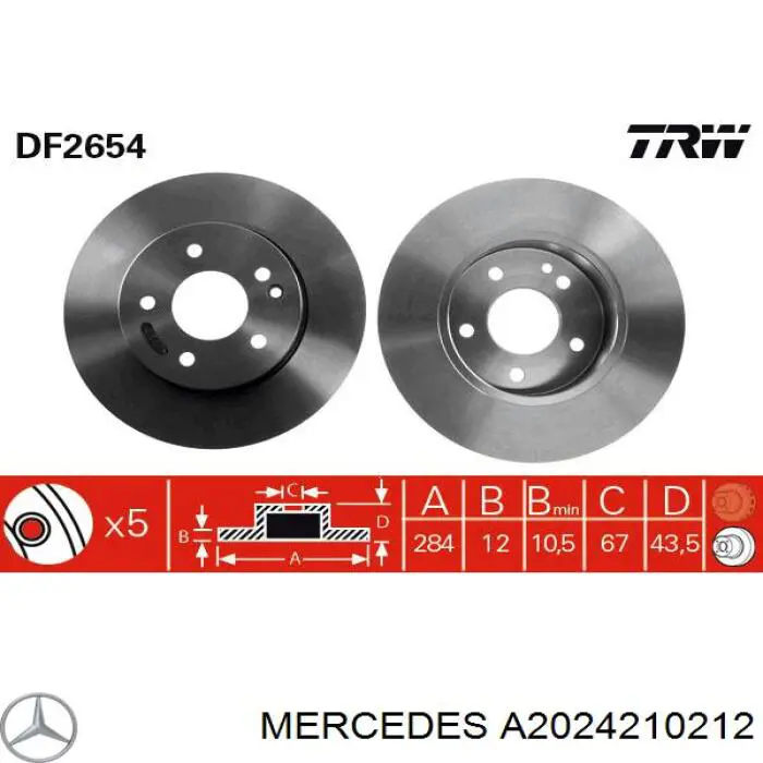 A2024210212 Mercedes freno de disco delantero