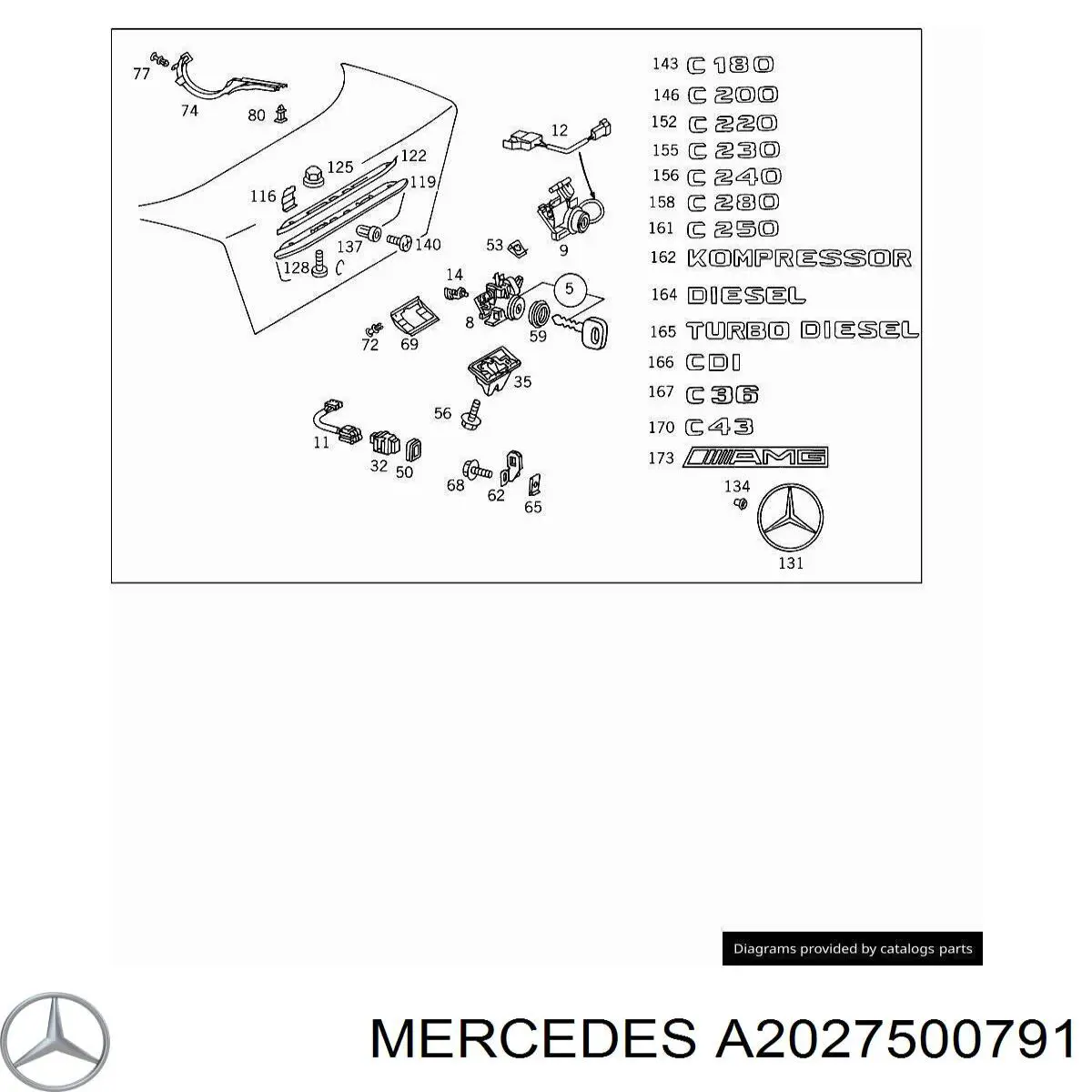 2027500791 Mercedes cerradura de puerta de maletero