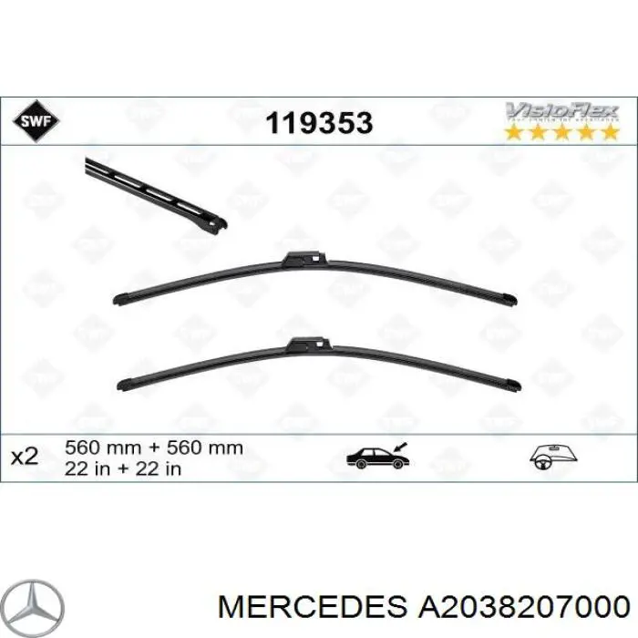 A2038207000 Mercedes juego de limpiaparabrisas de luna delantera, 2 piezas