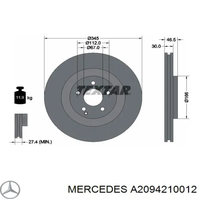 A2094210012 Mercedes freno de disco delantero