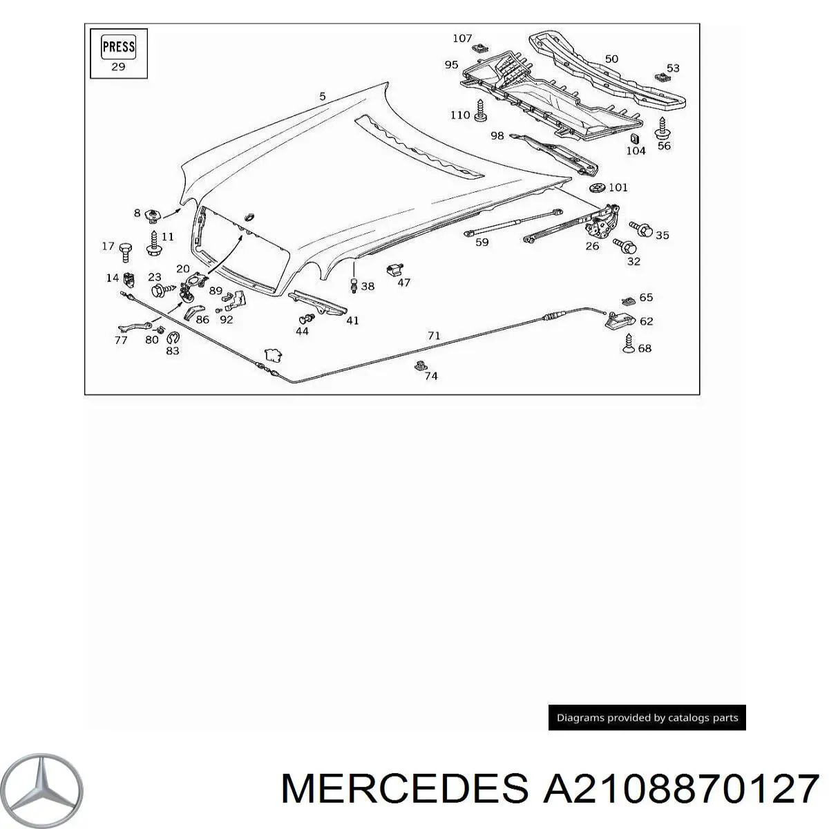 2108870127 Mercedes asa, desbloqueo capó