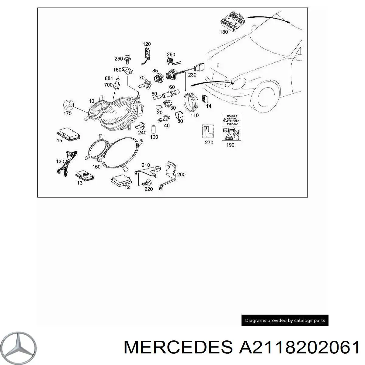 A2118202061 Mercedes faro derecho