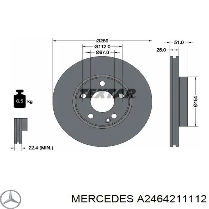 A2464211112 Mercedes freno de disco delantero