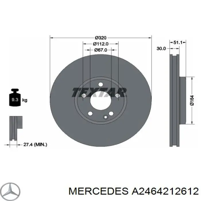 A2464212612 Mercedes freno de disco delantero