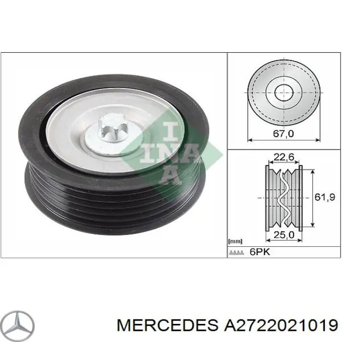 A2722021019 Mercedes polea inversión / guía, correa poli v