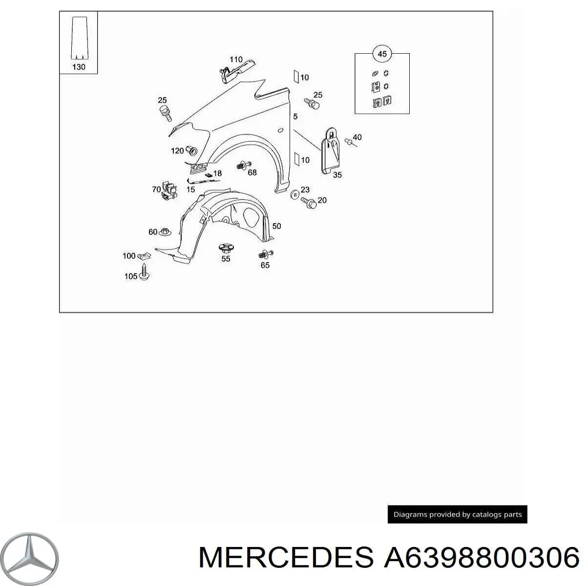 A6398800306 Mercedes guardabarros delantero derecho