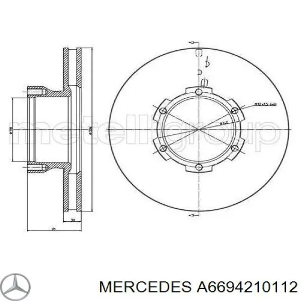 A6694210112 Mercedes freno de disco delantero