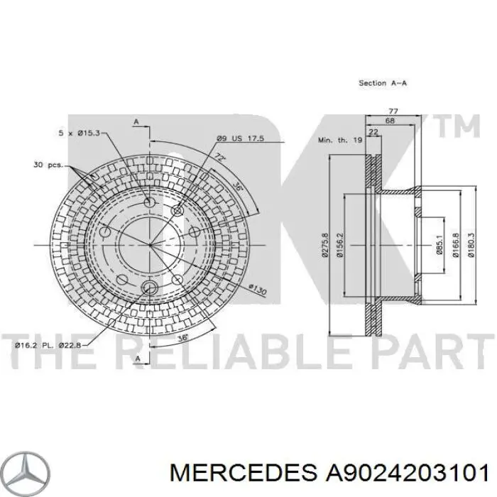 A9024203101 Mercedes freno de disco delantero