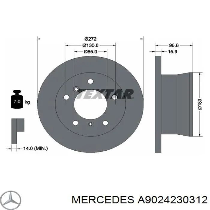 A9024230312 Mercedes disco de freno trasero