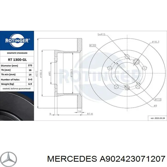 A902423071207 Mercedes disco de freno trasero