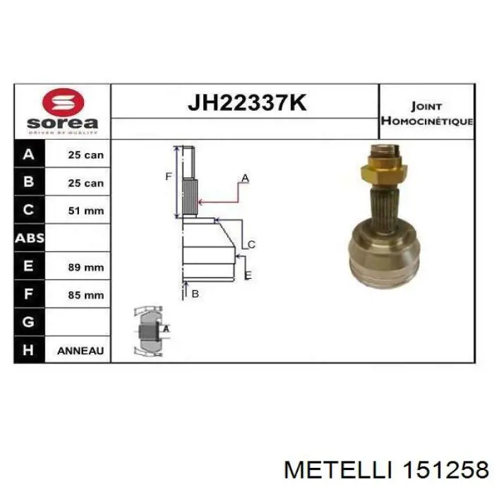 151258 Metelli junta homocinética exterior delantera