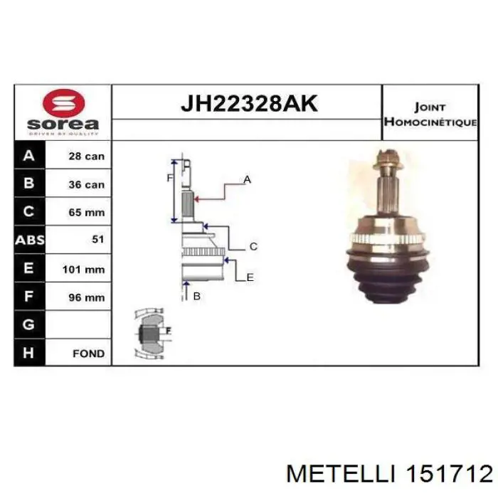 15-1712 Metelli junta homocinética exterior delantera