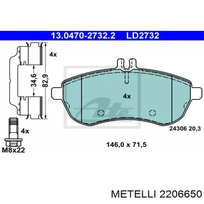 22-0665-0 Metelli pastillas de freno delanteras