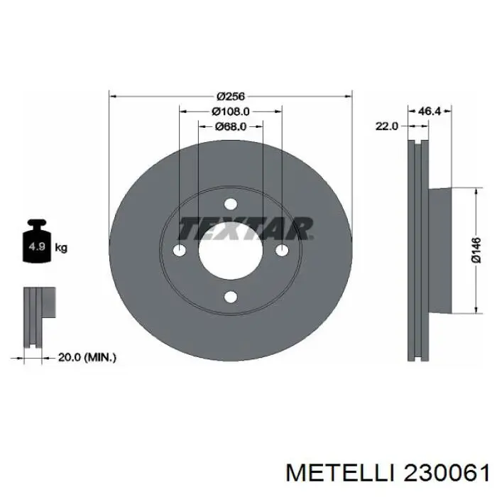 23-0061 Metelli freno de disco delantero