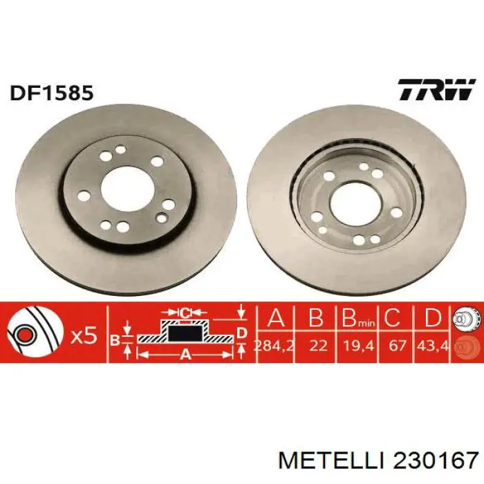 23-0167 Metelli freno de disco delantero