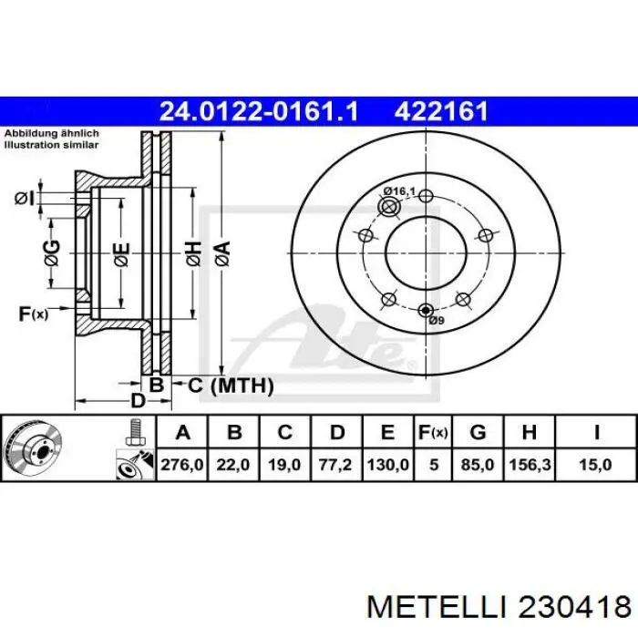 23-0418 Metelli freno de disco delantero