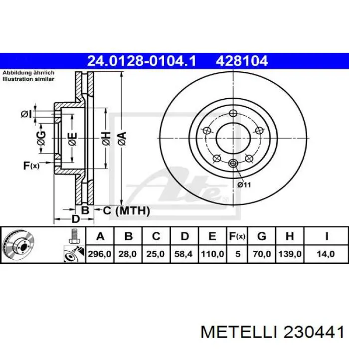 23-0441 Metelli freno de disco delantero