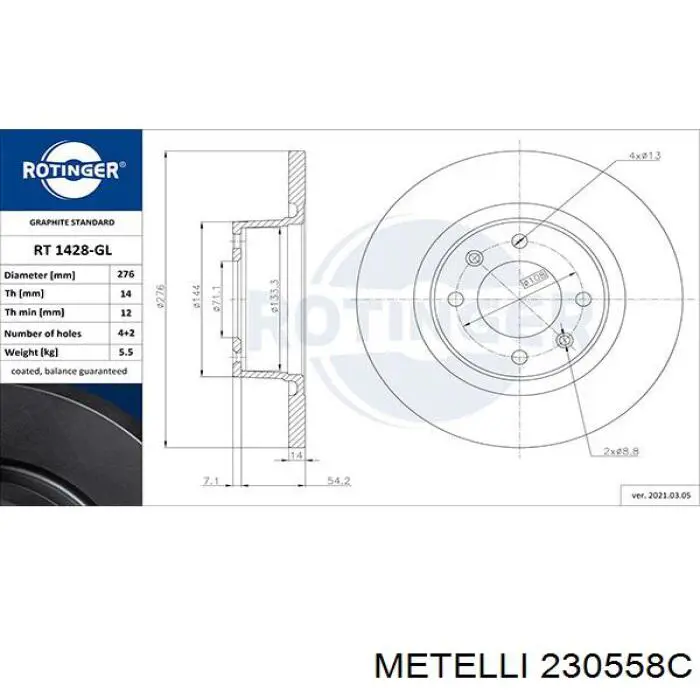 23-0558C Metelli disco de freno trasero