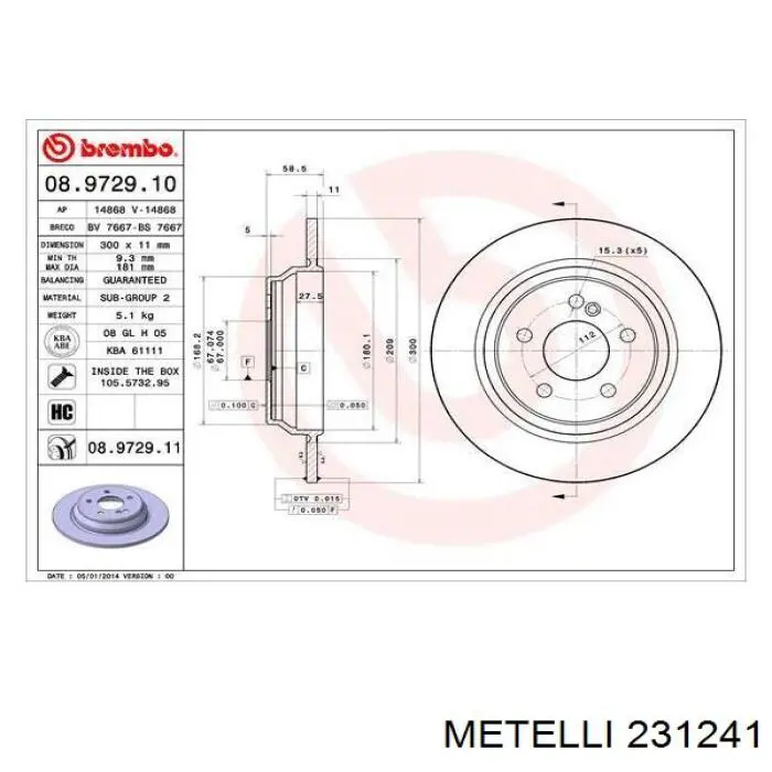 23-1241 Metelli disco de freno trasero