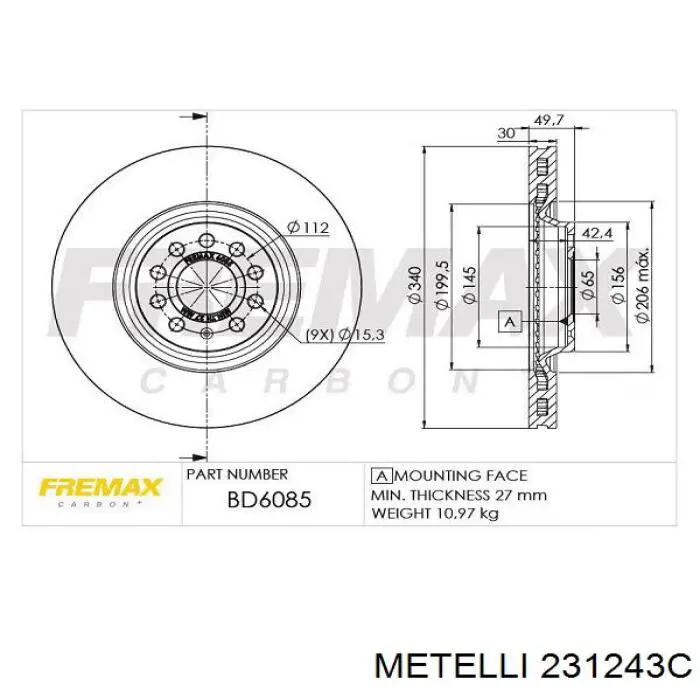 23-1243C Metelli freno de disco delantero