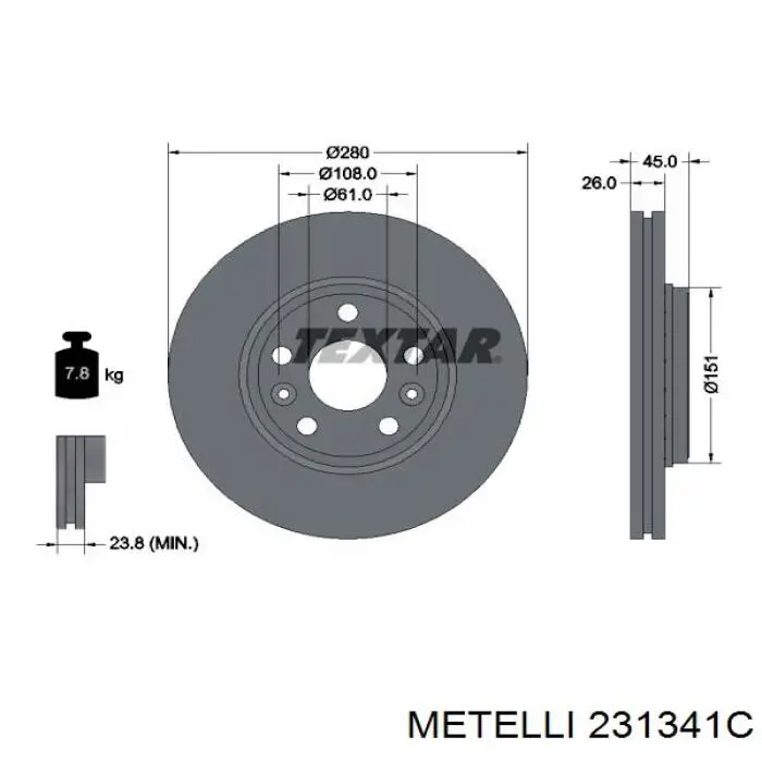 23-1341C Metelli freno de disco delantero