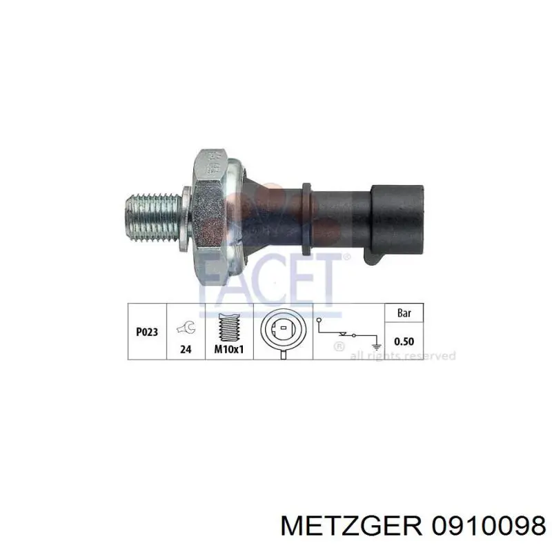 0910098 Metzger indicador, presión del aceite