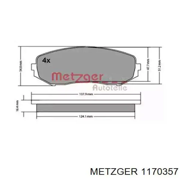 1170357 Metzger pastillas de freno delanteras