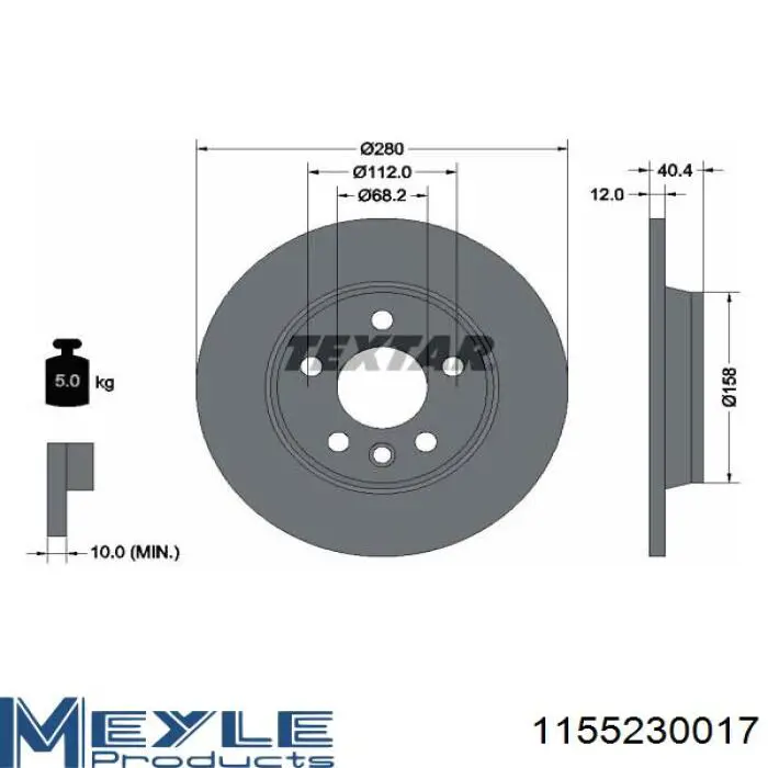  Disco de freno trasero para Volkswagen Transporter 70XB, 70XC, 7DB, 7DW