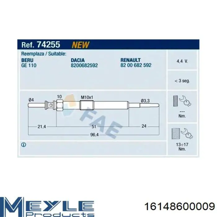  Bujía de incandescencia para Dacia Duster HS