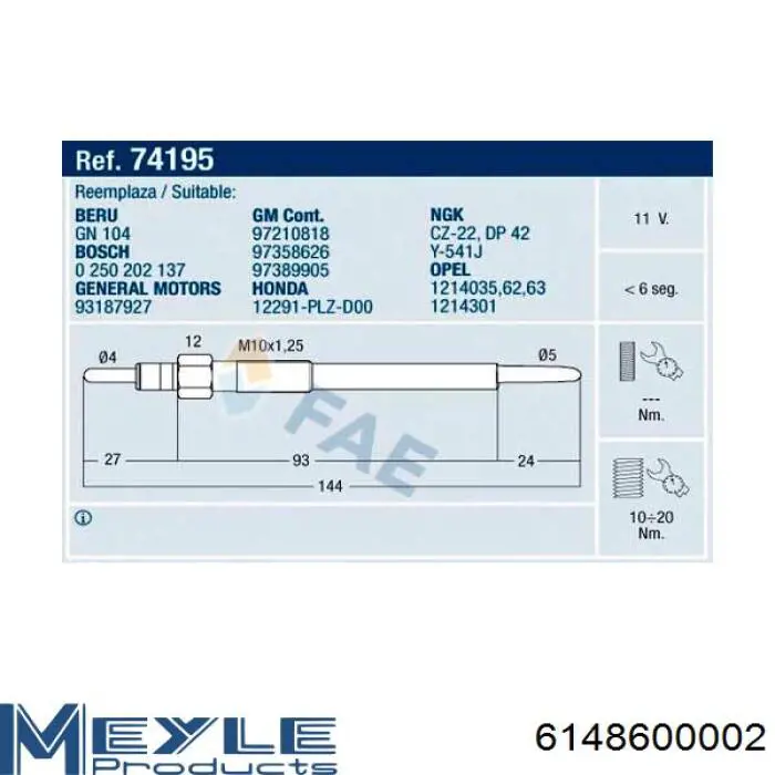  Bujía de incandescencia para Opel Zafira A05