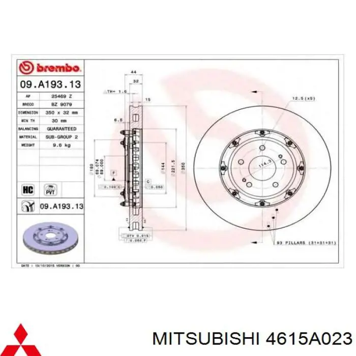 4615A023 Mitsubishi freno de disco delantero