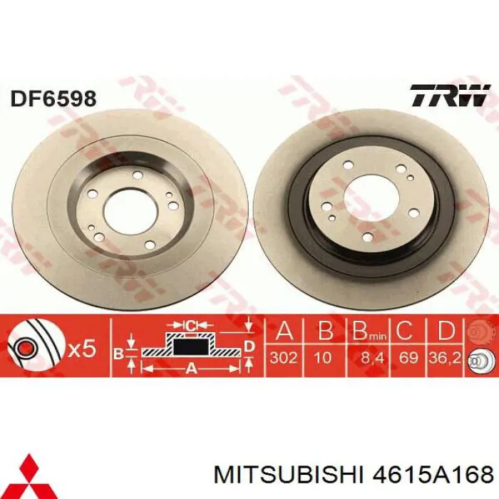 4615A168 Mitsubishi disco de freno trasero