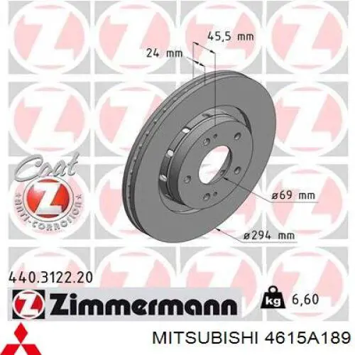 4615A189 Mitsubishi freno de disco delantero