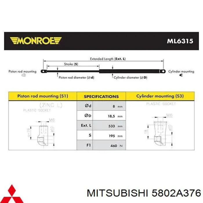  Amortiguador de maletero para Mitsubishi Outlander 3 