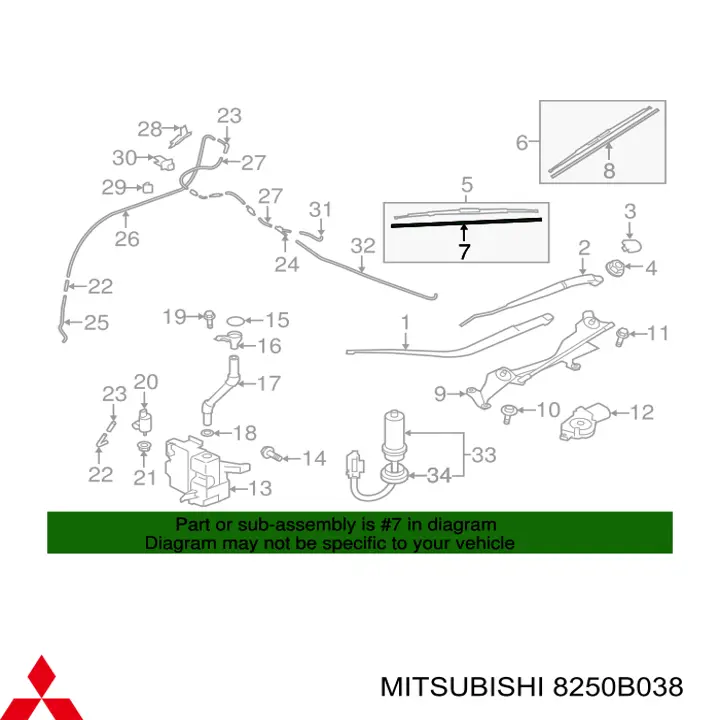 8250B038 Mitsubishi goma del limpiaparabrisas lado copiloto