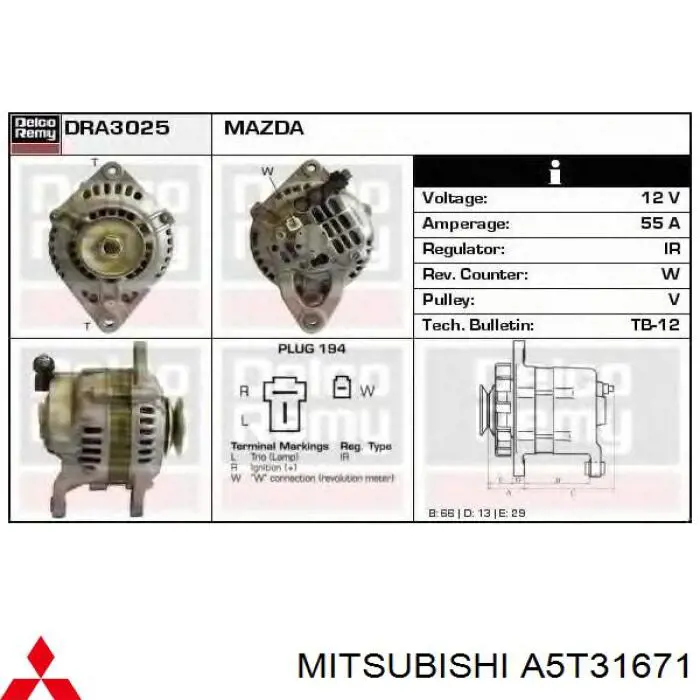 A5T31671 Mitsubishi alternador