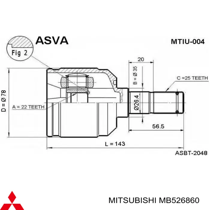 MB526860 Mitsubishi junta homocinética interior delantera